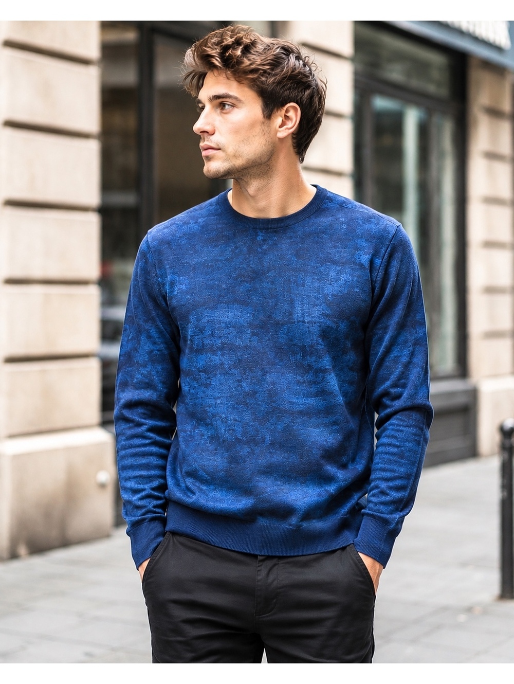 NEW NetWork Men’s Navy Blue Wool Blend Crew Neck Sweater Pullover Size M/L